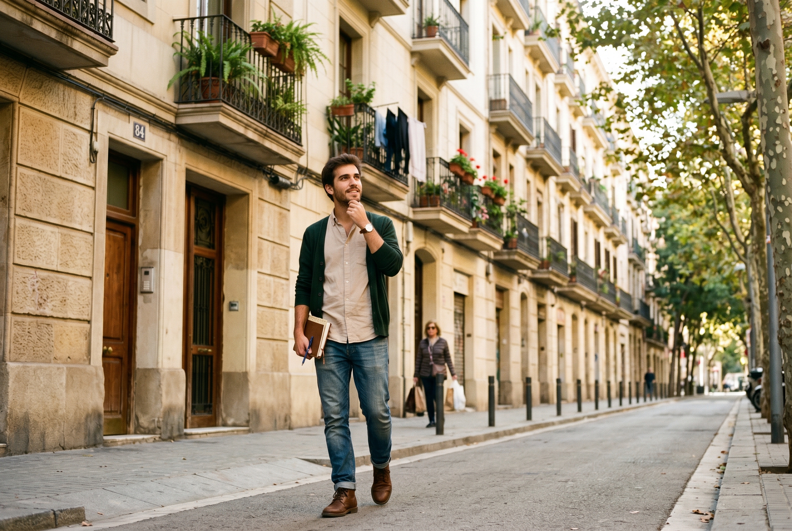 Home caminant pel Eixample — pausa reflexiva