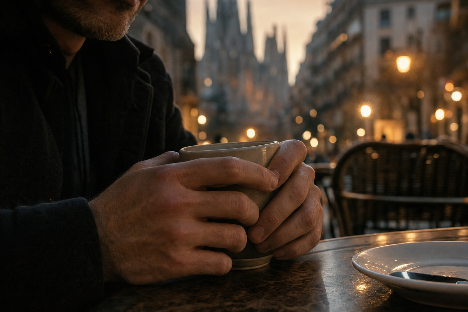 Home agafant una tassa de cafè amb tensió: perfeccionisme i ansietat