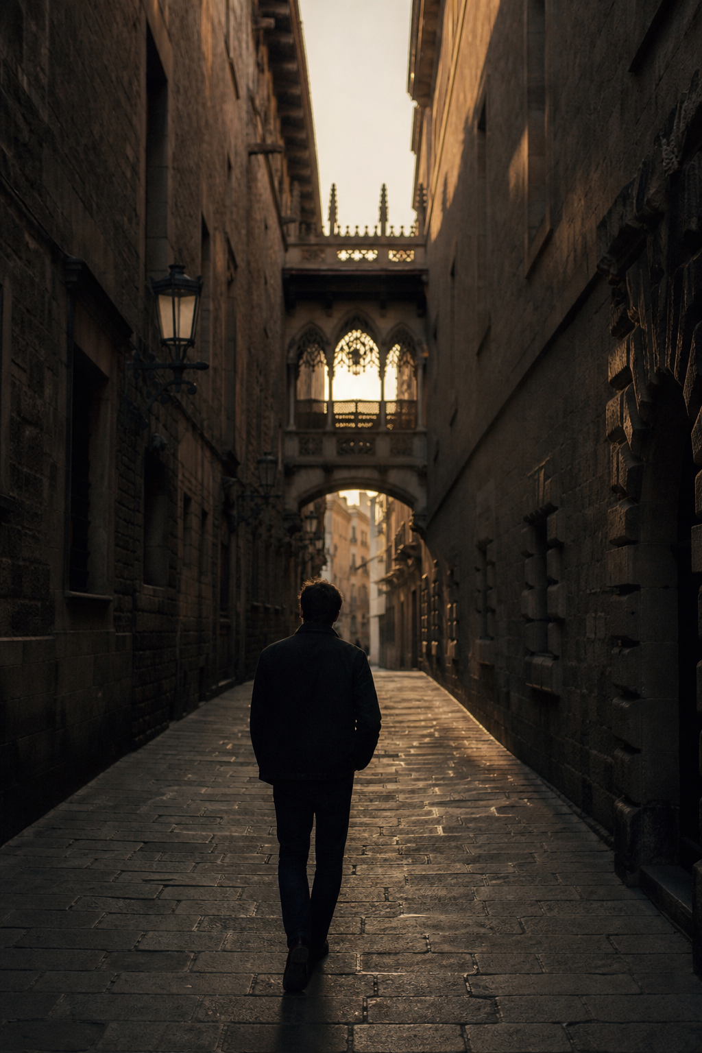 Home caminant sol pel Barri Gòtic de Barcelona, reinventar-se professionalment