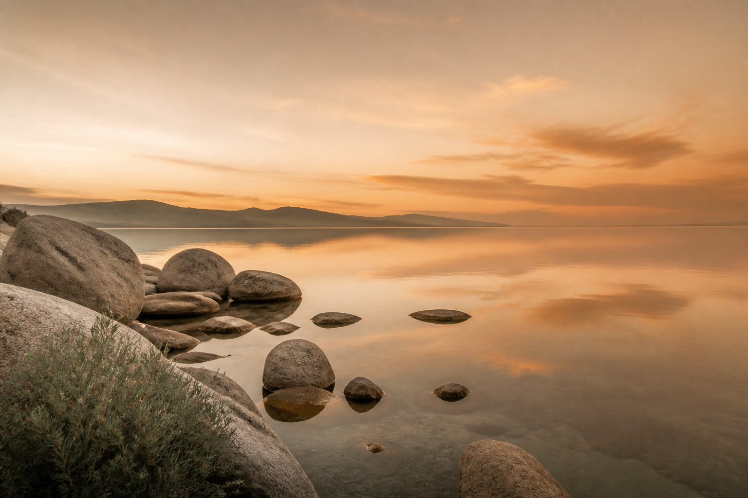 Aigües tranquil·les a l'alba que reflecteixen un cel amb tons ambre: la calma després de permetre's sentir