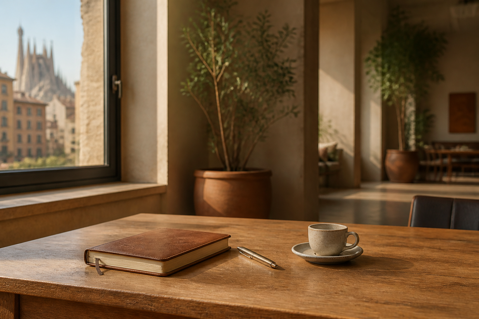 crisi professional: escriptori buit amb llum matinal