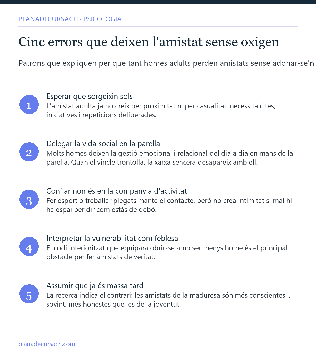 Infografia amb cinc errors habituals que fan perdre amistats a la vida adulta