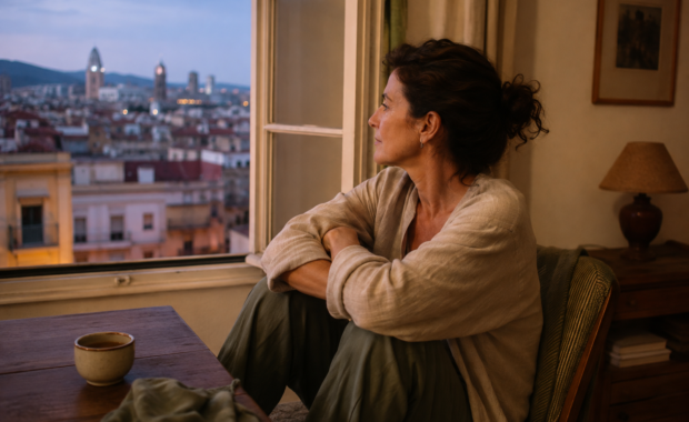 Sentir ràbia tard: dona reflexiva vora la finestra al capvespre, donant lloc a una emoció que va arribar més tard del compte