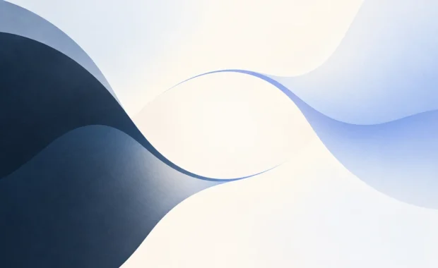 Composició abstracta en blau marí i crema: dues línies corbes que convergeixen i sostenen un espai central, imatge de portada sobre la maduresa filial
