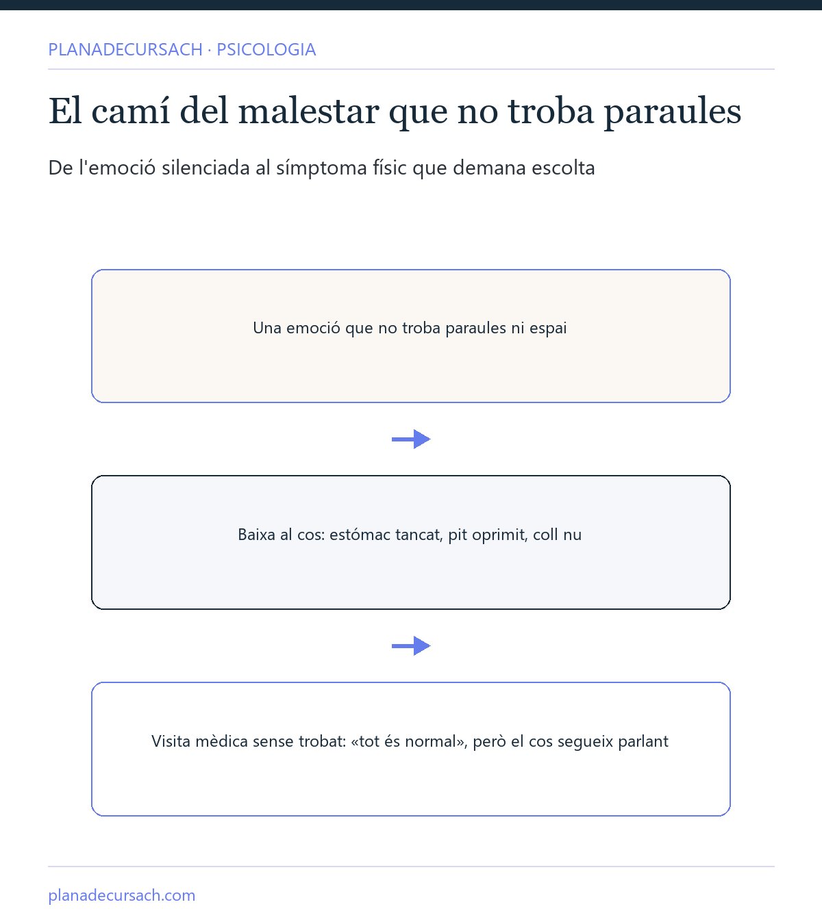 Figura del camí del malestar somatitzat: de l'emoció que no troba paraules, baixa al cos i acaba en una visita mèdica sense trobat