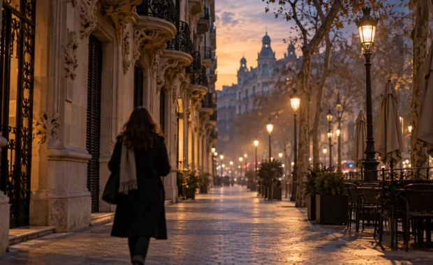 Carrer de l'Eixample de Barcelona al capvespre amb una persona de esquena caminant, imatge de portada sobre la vergonya